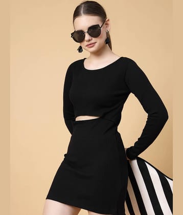 Rigo Women Cotton Solid Bodycon Dress ( Black )