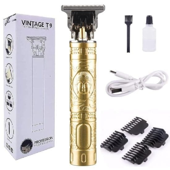 Professional Cordless Hair Trimmer for Men and Women  Buddha-Style Electric T-Blade Clipper, Beard/Mustache/Body Grooming Kit with 4 Guide Combs (Gold)