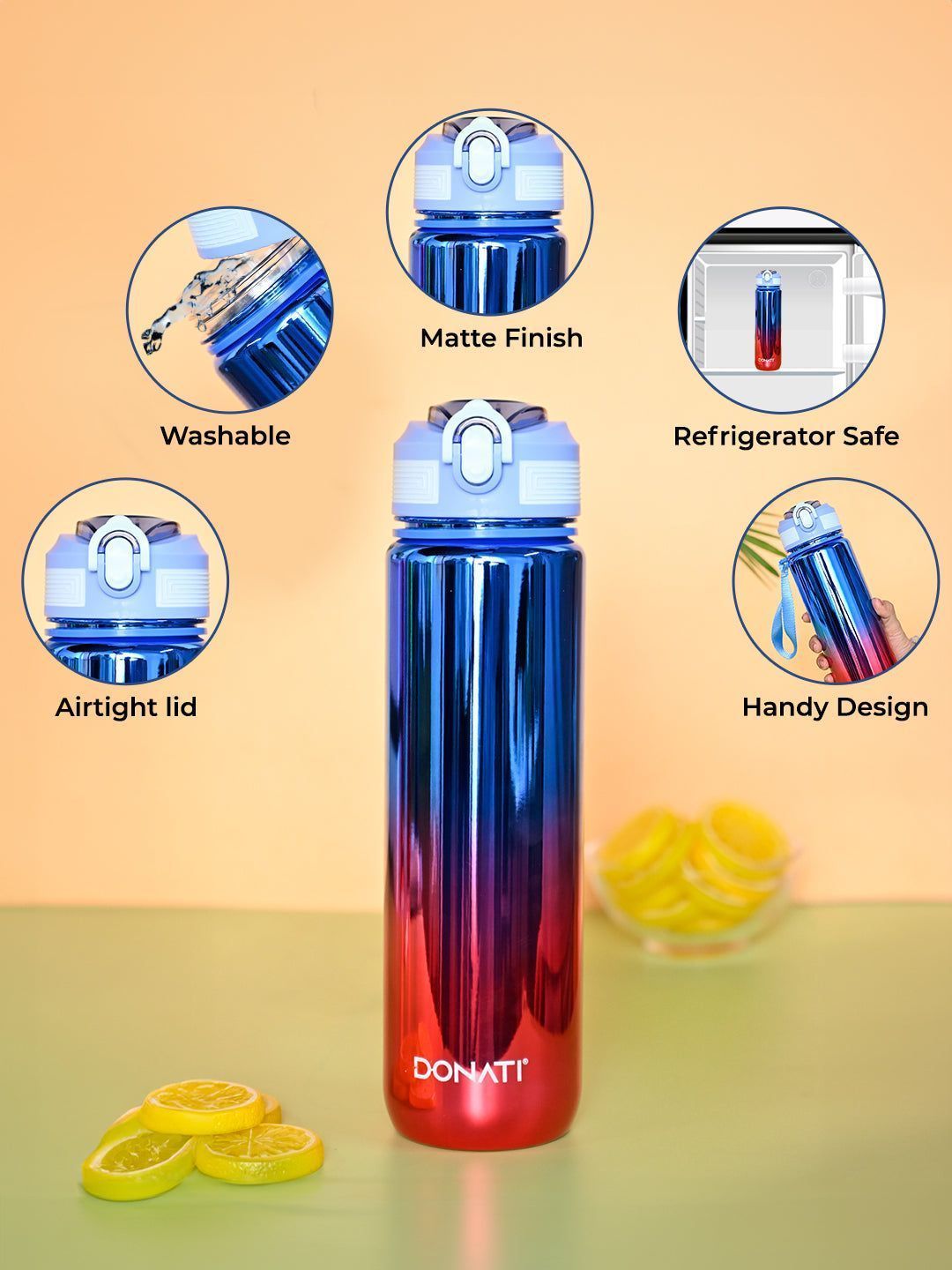 Donati Travel Bottle 1000ML - Pink & Blue Plastic Glossy Finish