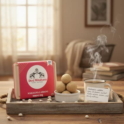 Desi Mitahara's Makhana Ladoo - Made with Makhana, Jaggery & Cow Ghee - Traditional Indian Sweet - Healthy, Nutritious Snack - 360g Pack - No Artificial Colours - Suitable for All Ages Desi Mitahara's Makhana Ladoo - Made with Makhana, Jaggery & Cow Ghee - Traditional Indian Sweet - Healthy, Nutritious Snack - 360g Pack - No Artificial Colours - Suitable for All Ages