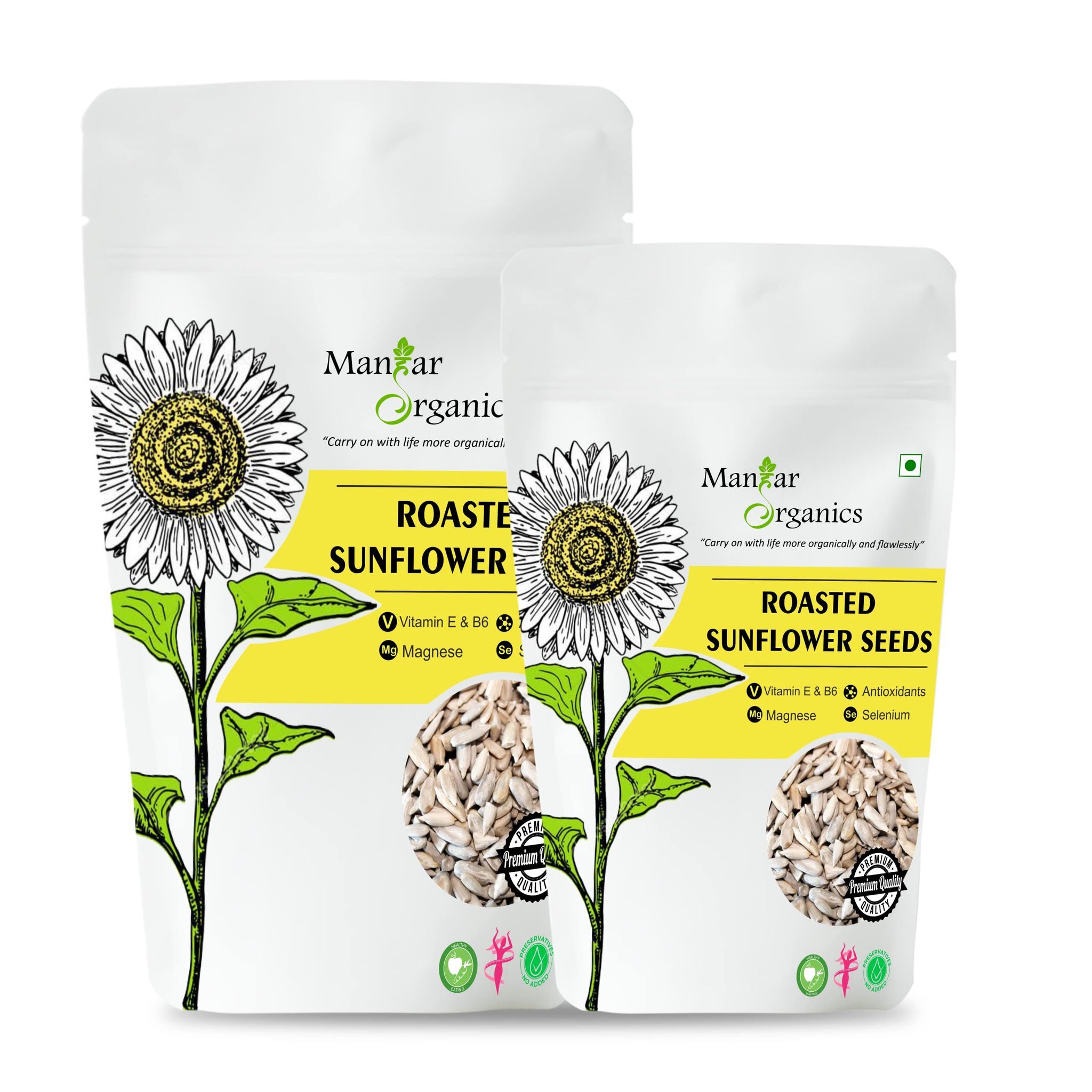 ManHar Organics Roasted Sunflower Seeds 750gm for Eating -AAA Grade |Protein and Fiber Rich Superfood| (Pack of 2, 500gm + 250gm)
