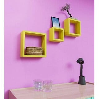 Onlinecraft Wooden Book Shelf Rack Wooden Wall Shelf (Number Of Shelves - 6, Yellow)