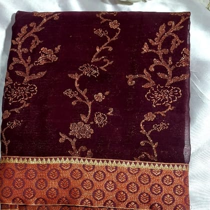 Fancy golden printed bengali saree
