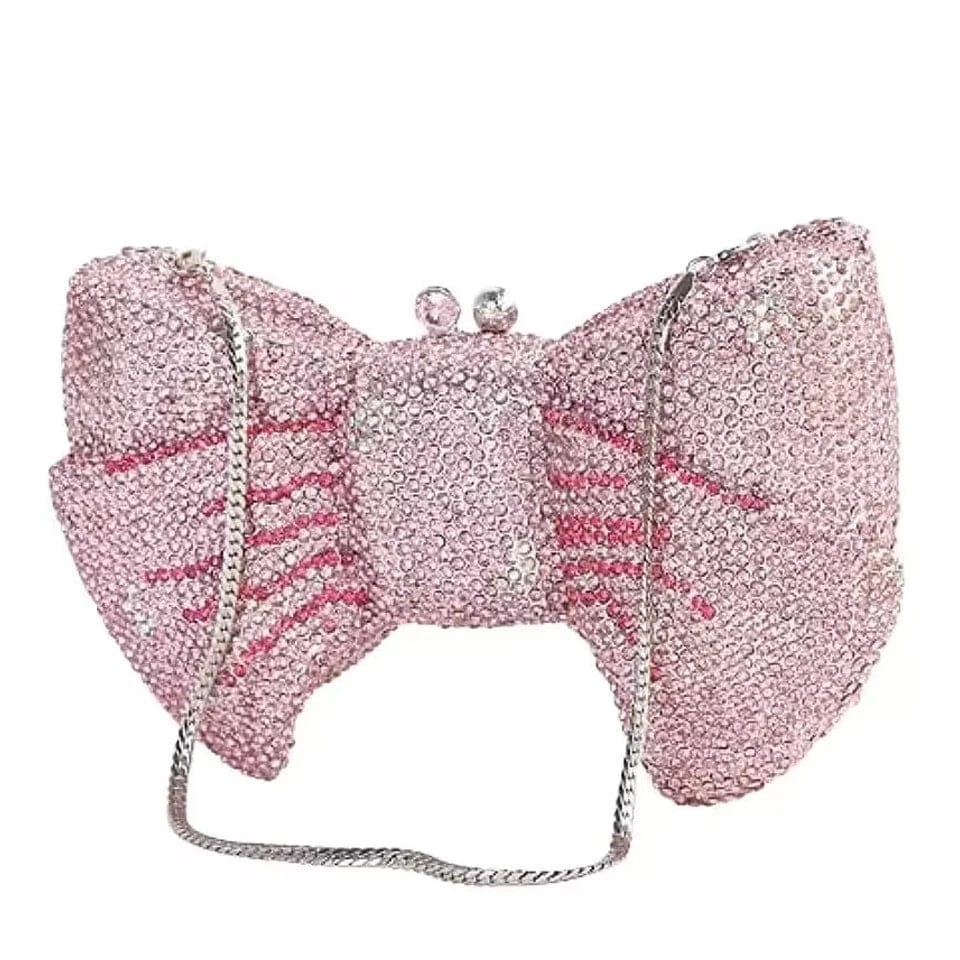 Women Luxury Bow knot Shaped Evening Clutch Sparkling Rhinestones Handbag for Banquet Wedding Party