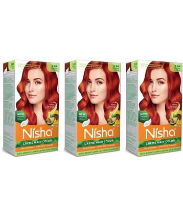 Nisha Creme Hair Color 5.64 Copper Red 120g Pack of 3 Permanent Hair Colour for Women Men, No Ammonia 100% Grey Coverage
