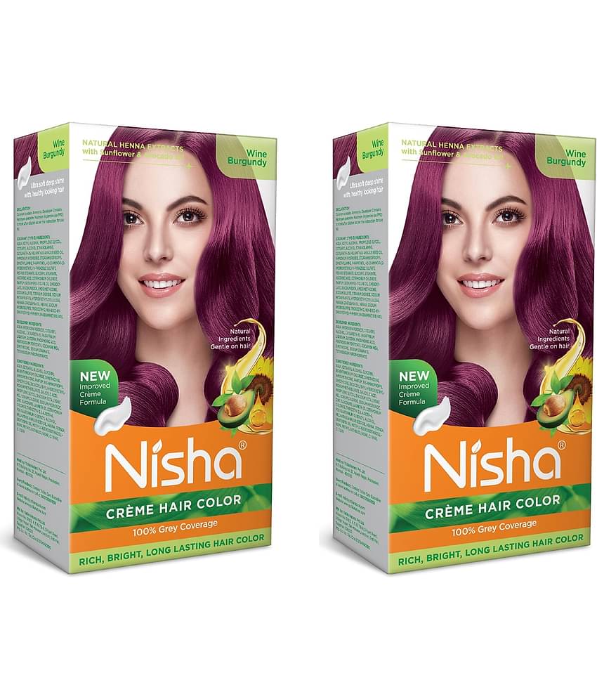 Nisha Creme Hair Color Wine Burgundy 120g Pack of 2, Permanent Hair Colour, 100% Grey Coverage, Long Lasting Hair Colour