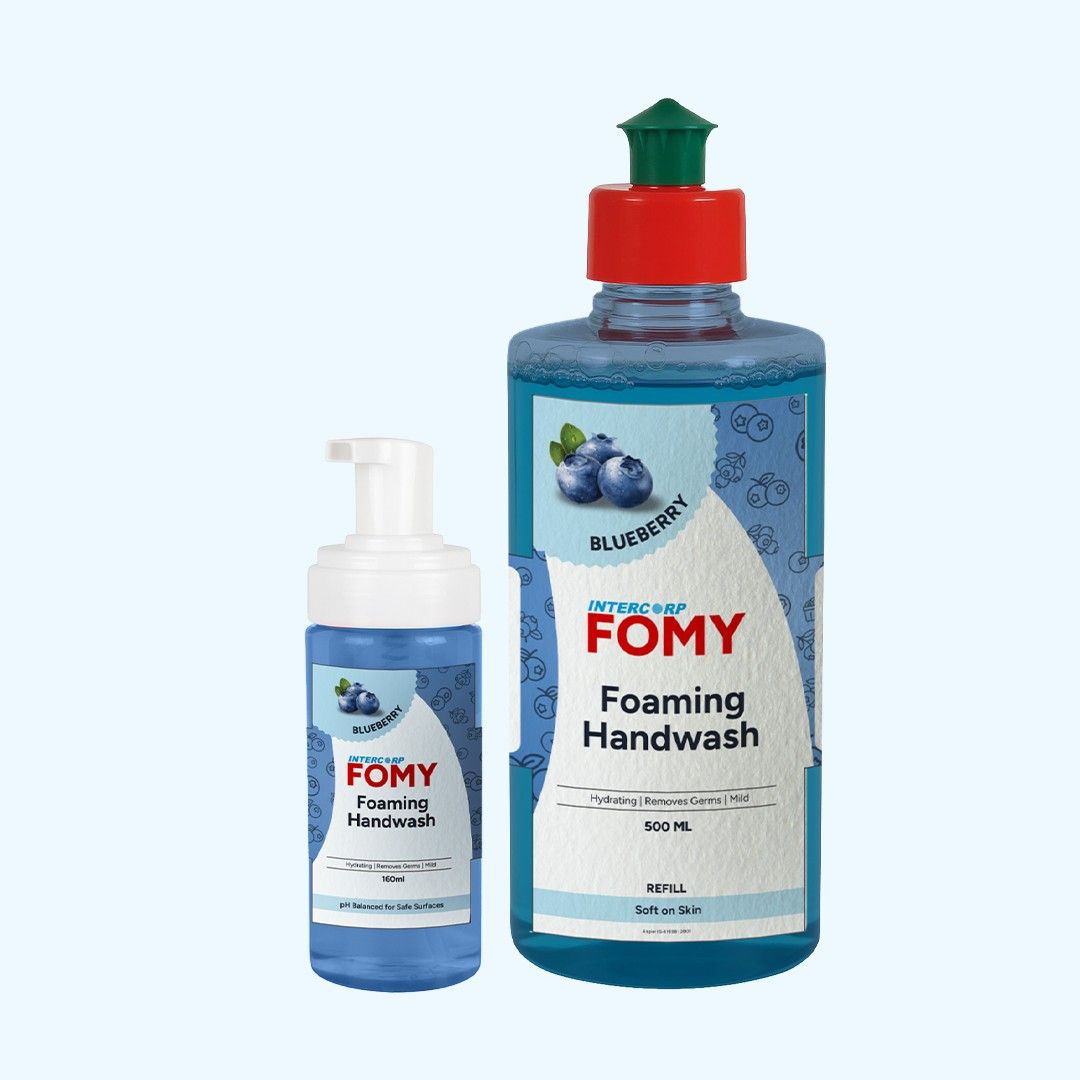 Intercorp Fomy Antibacterial Soft Refreshing Foaming Hand Wash Pump (160 ml) with Hand Wash Refill (500 ml) Set for Hand Protection (Blueberry), Combo Pack