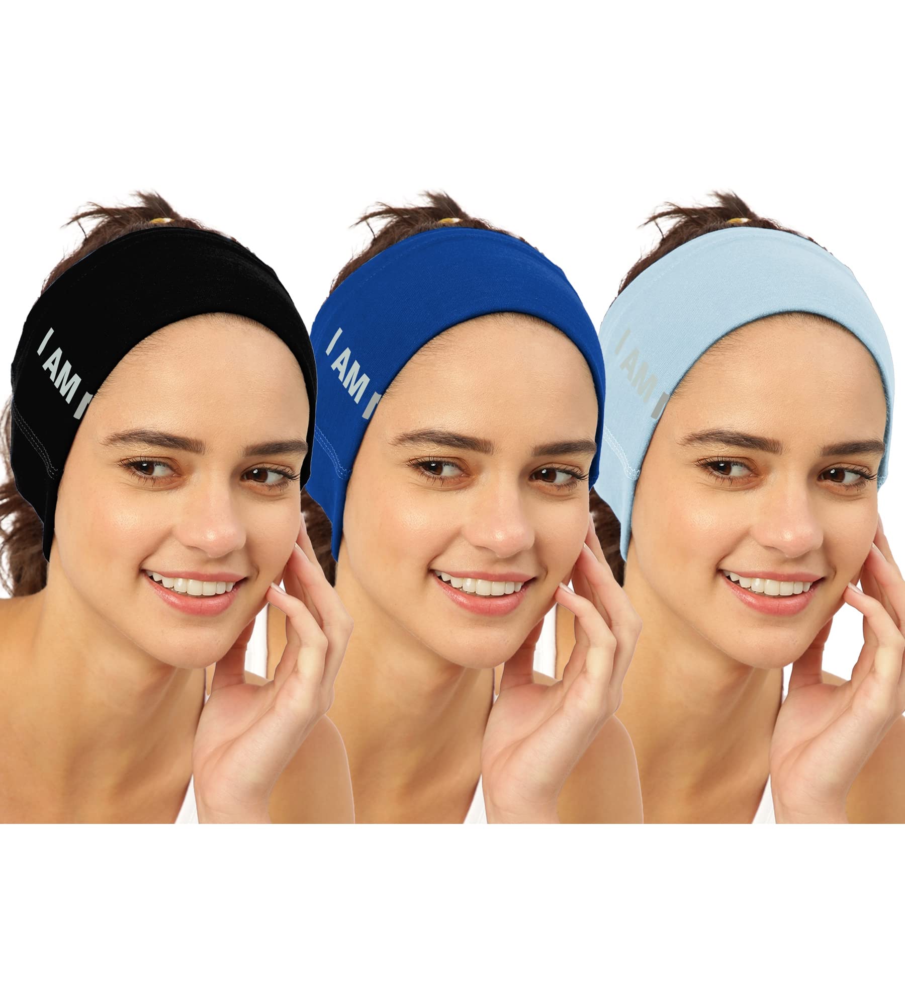 FREECULTR Unisex Bamboo Bandana, Anti Microbial Super Soft & Comfort Fit, Breathable Multipurpose Headband, Face Mask for Dust Protection- Size Printed Pack of 3-Black, Pilot Blue, Chalk Blue