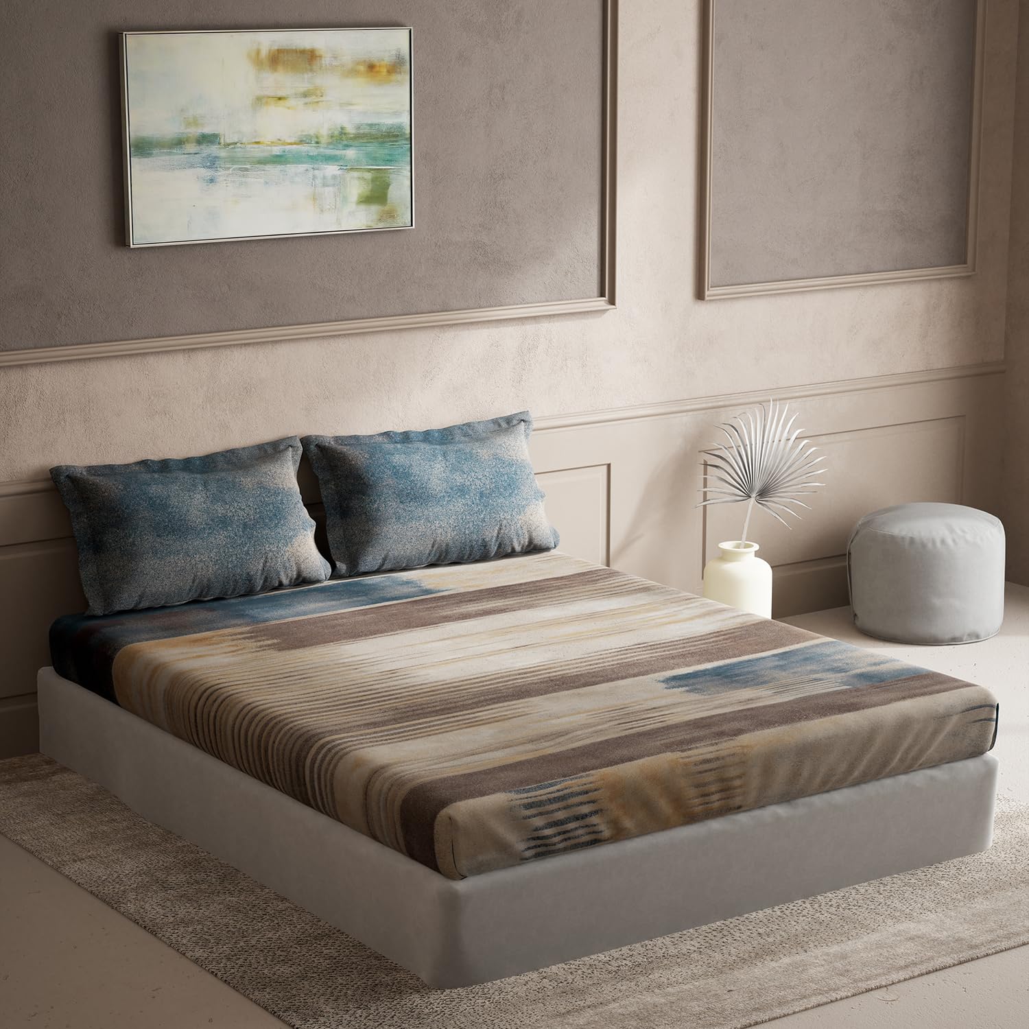 DDECOR - Flair Collection 100% Cotton Abstract Pattern 136TC King Bedsheet |254 CM X 274 CM| with 2 Pillow Covers - Brown