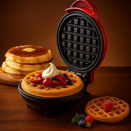 Mini Waffle Maker Machine 3 In 1 Waffle Iron Home Appliances Kitchen Easy To Clean, 4 Inch, Perfect For Breakfast, Dessert, Sandwich, Pan Cakes, Other Snacks|Assorted - 350 Watts