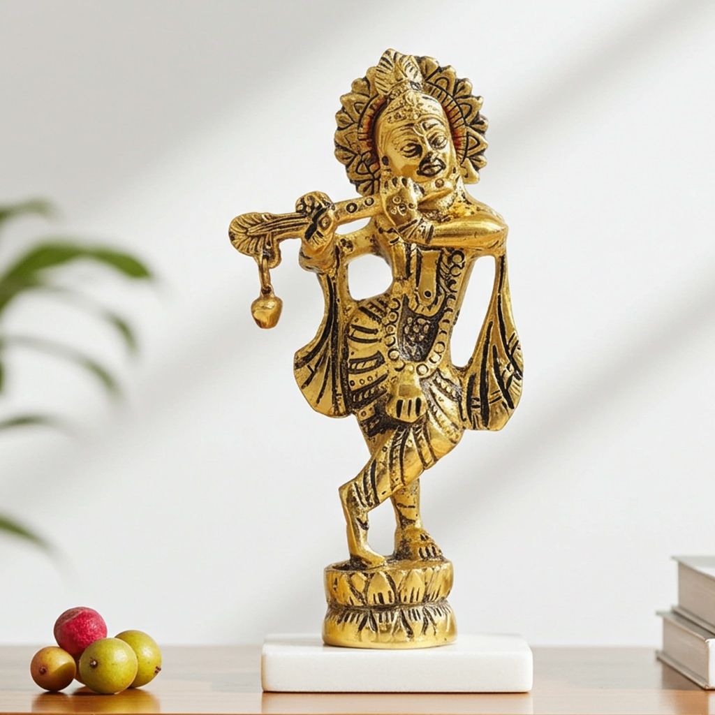 Aluminium Showpiece Krishna, Height : 5.5 Inch (ASMAS504 G)