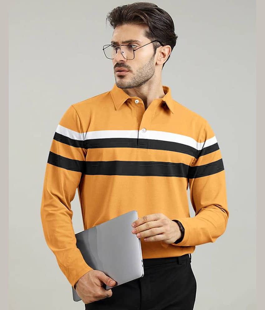 AOOSH Pack of 1 Cotton Blend Regular Fit Colorblock Full Sleeves Men's Polo T Shirt ( Teal Blue )