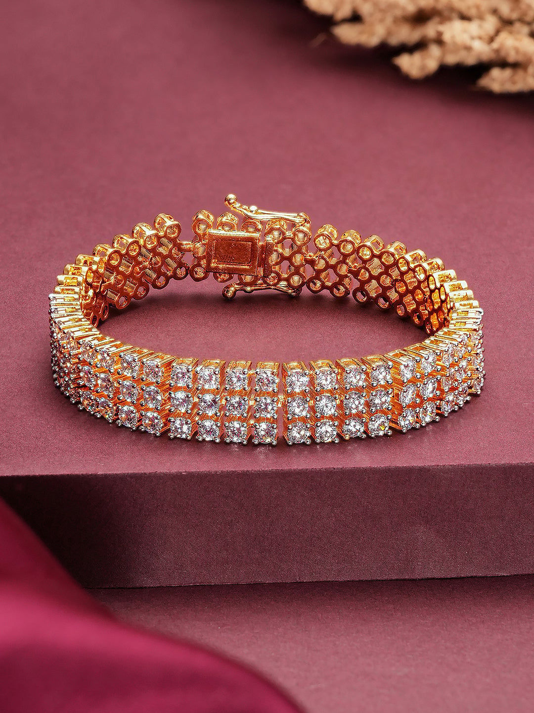 Gold Plated AD Zircon Studded Trendy Wraparound Tennis Bracelet
