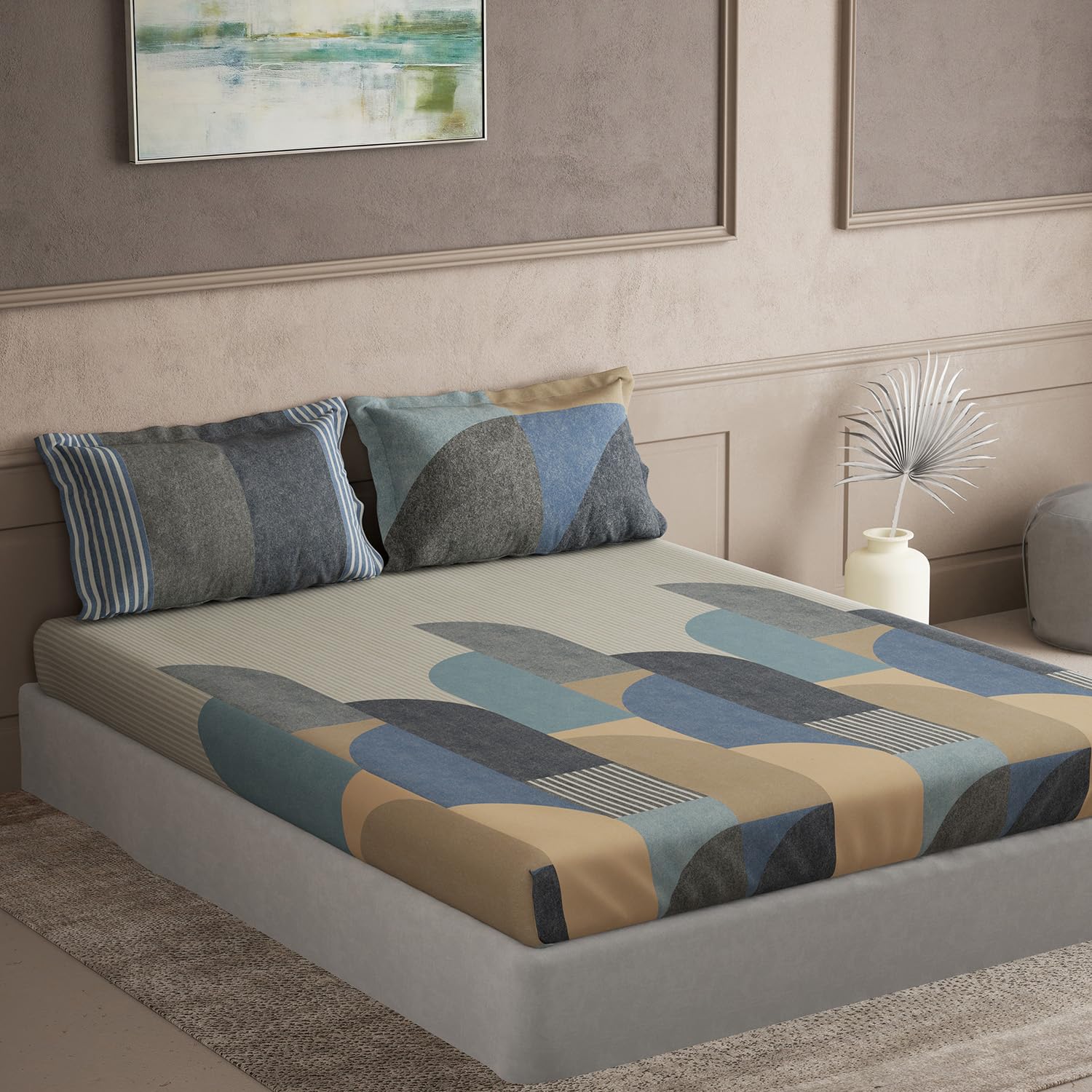 DDECOR - Maxima Collection 100% Cotton Geometric Pattern 145TC Super King |274 CM X 274 CM| Blue