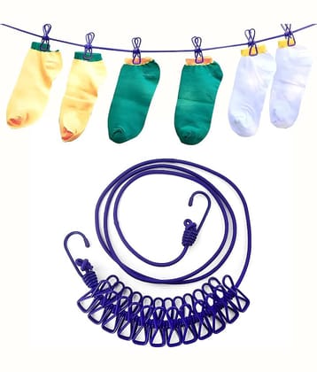 Elastic Cloth Hanging Rope with 12 Clips Cloth Rope for Drying Clothes -Terrace-Backyard-Travel- Home Outdoor Kapde Sukhane ki Rassi Wire