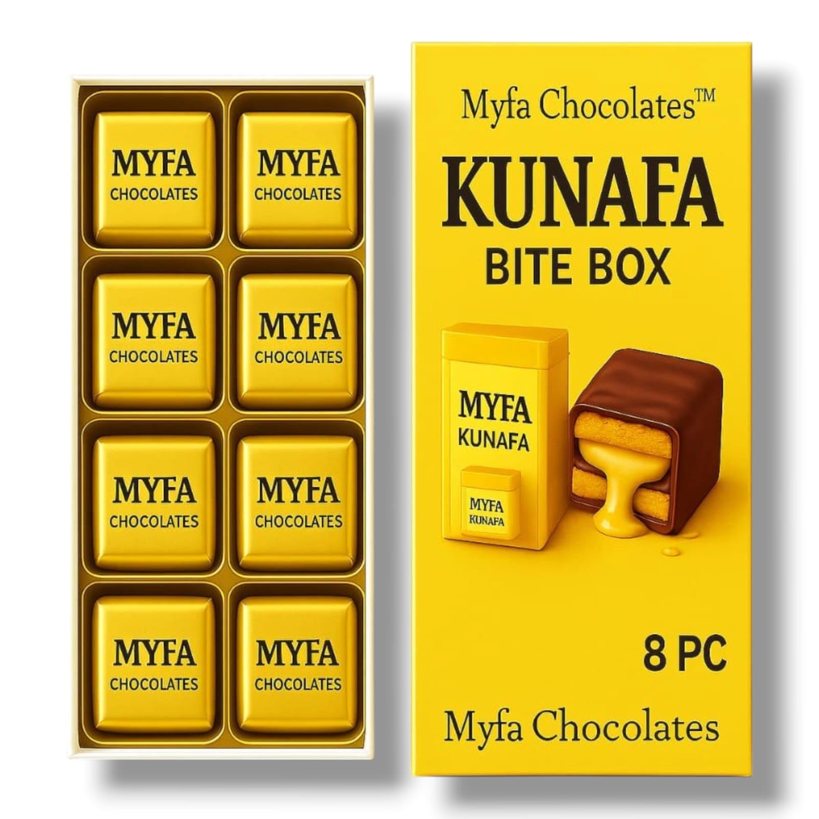 Myfa Chocolates Viral Dubai Kunafa Bites | Crunchy Pistachio Knafeh & Creamy Milk Chocolate | Luxury Gourmet Dessert Gift Box - 8 PC