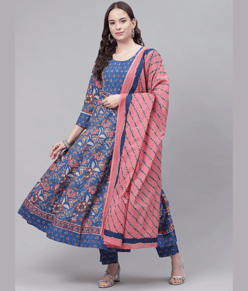 Vaamsi Rayon Printed Kurti With Pants Women's Stitched Salwar Suit - Blue ( Pack of 1 )
