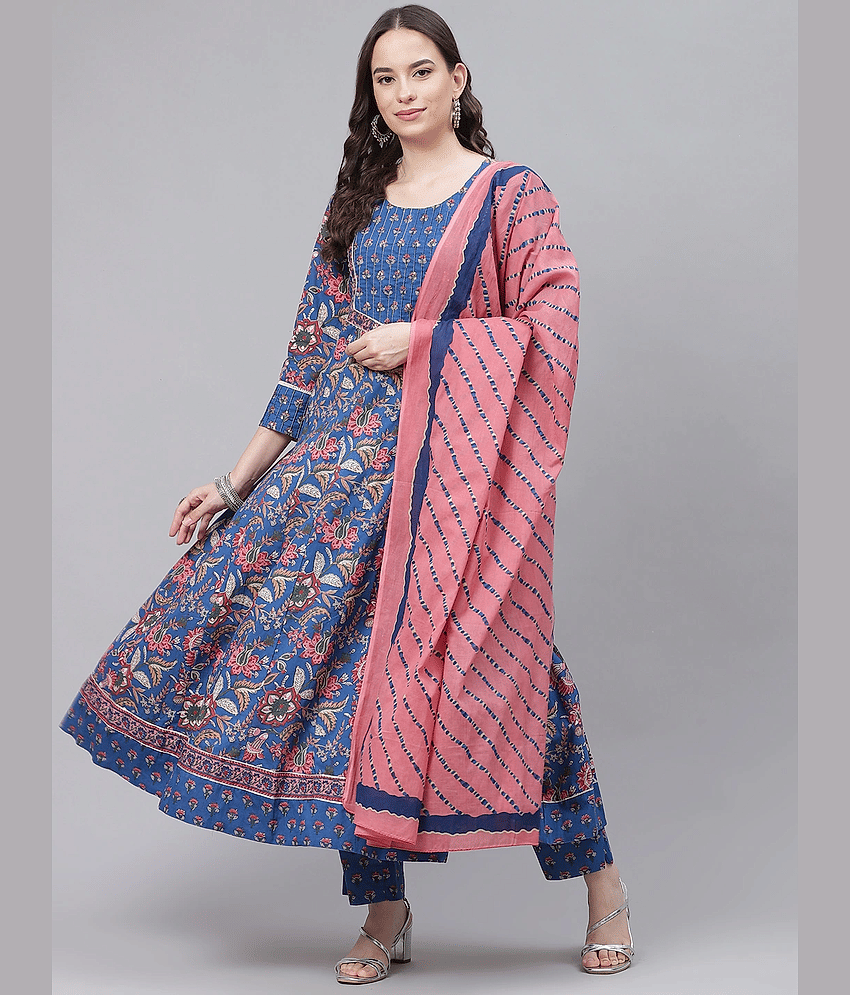 Vaamsi Rayon Printed Kurti With Pants Women's Stitched Salwar Suit - Blue ( Pack of 1 )