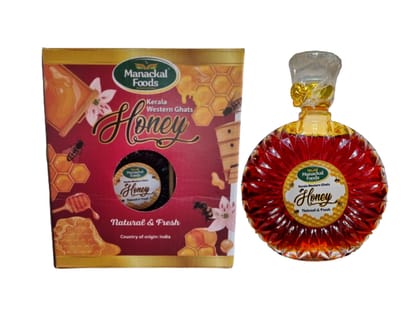 Manackal Foods Kerala Western Ghats Multi Flora Honey Special Rings Bottle 0.680gm (Gift Pack) | 100% Pure and Natural Fresh Honey
