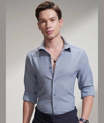 Highlander Cotton Blend Slim Fit Self Design Full Sleeves Men's Casual Shirt - Blue ( Pack of 1 )