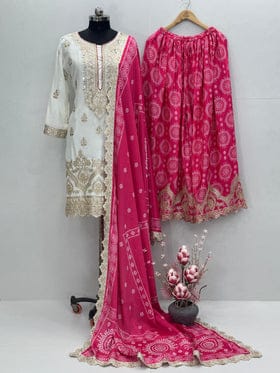 Beautiful Party Wear Top Sharara And Dupatta With Real Mirror Hand Work