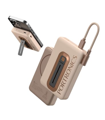 Portronics Revvo 15W Magsafe Wireless Powerbank 10000mAh Fast Charging Powerbank,Detachable Type C Cable,Mobile Stand,Type C Input/Output PD Port,iPhone 12 & Above,Android & Qi Enabled Devices