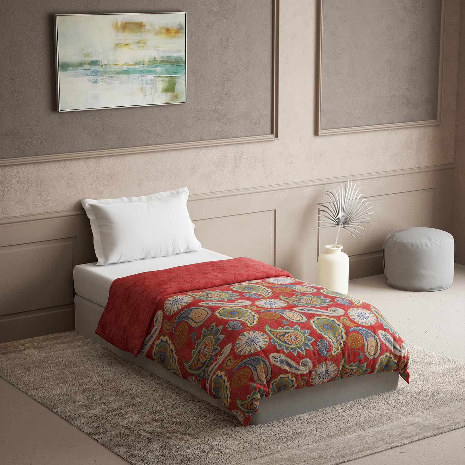 DDECOR - The Prime Collection 100% Cotton Global Ethnic Pattern 145TC Single Winter Quilt|152 CM X 224 CM| - Red