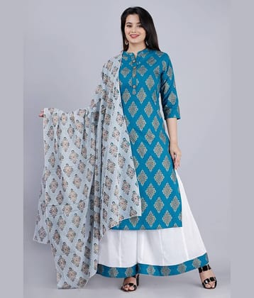 MAUKA - Blue Straight Rayon Women's Stitched Salwar Suit ( Pack of 1 )