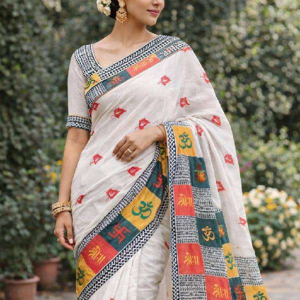 Divine Print Soft Linan Cotton Saree