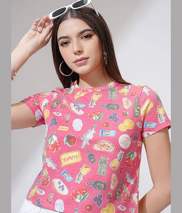 Tokyo Talkies Women Poly Cotton Regular Fit Round Neck T-Shirt ( Pink )