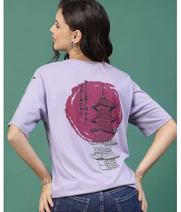 Rigo Women Cotton Printed Oversized Fit Round Neck T-Shirt ( Black )