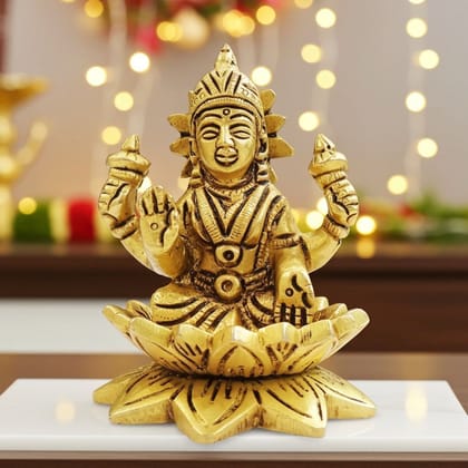 Handcrafted Brass Laxmi Murti for Mandir & Wealth, Height : 3.5 Inch (BSMAS1874 L)