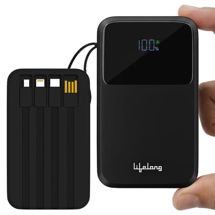 Lifelong Electronics 20000mAh 22.5W Fast Charging Power Bank | 3 Inputs (1 Built-in USB A Cable + 1 C + 1 Lightning Port) & 6 Outputs (3 Built-in Cables + 1 C + 2 A Port) | Small Pocket Size Powerbank Lifelong Electronics 20000mAh 22.5W Fast Charging Pow