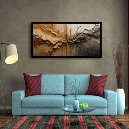 Luminary Eruptive Layers–Textured Flow Museum-Quality Cotton Canvas Handprint for Art Gallery Décor | Frame Size (127 X 69 Cm) | Frame Type (Black) | 5-Year Warranty
