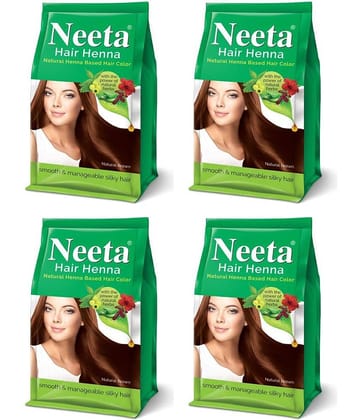 Neeta Hair Henna Powder Hair Color with 5 Herbs Natural Brown 125gm Pack of 4, Ammonia Free Hair Colour for Women & Men