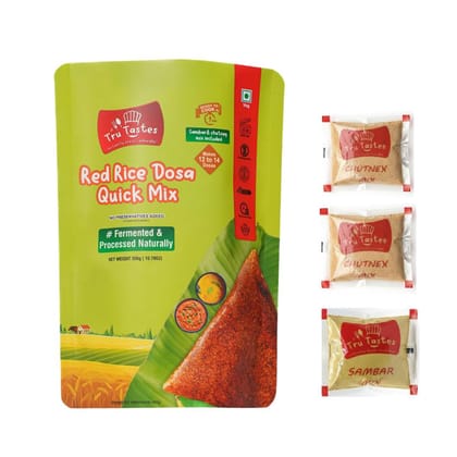 Tru Tastes Red Rice Dosa Quick Mix, Fermented and Processed Naturally, No Preservatives, 300g, Includes Sambar and Chutney Mix, Can make 13 Dosas Tru Tastes Red Rice Dosa Quick Mix, Fermented and Processed Naturally, No Preservatives, 300g, Includes Sambar and Chutney Mix, Can make 13 Dosas