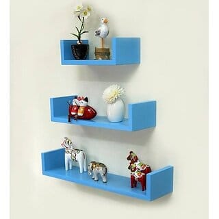 Onlinecraft Wooden Wall Shelf Wooden Wall Shelf (Number Of Shelves - 3, Blue)