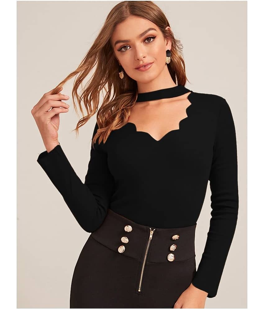 Aahwan Women's Polyester Regular Top ( Black )