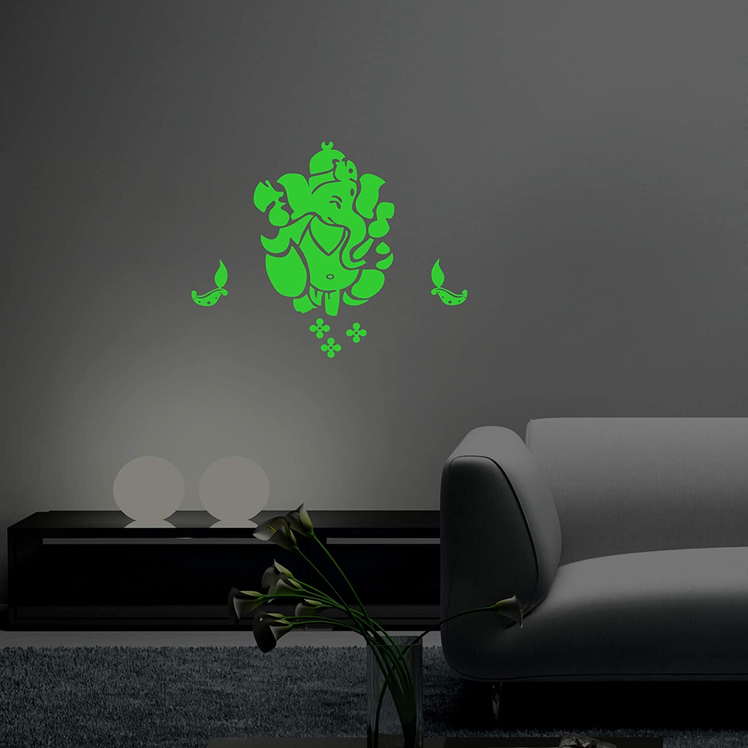 DreamKraft Glow in The Dark Ganesha Wall Stickers (Green, 39 cm X 31 cm)