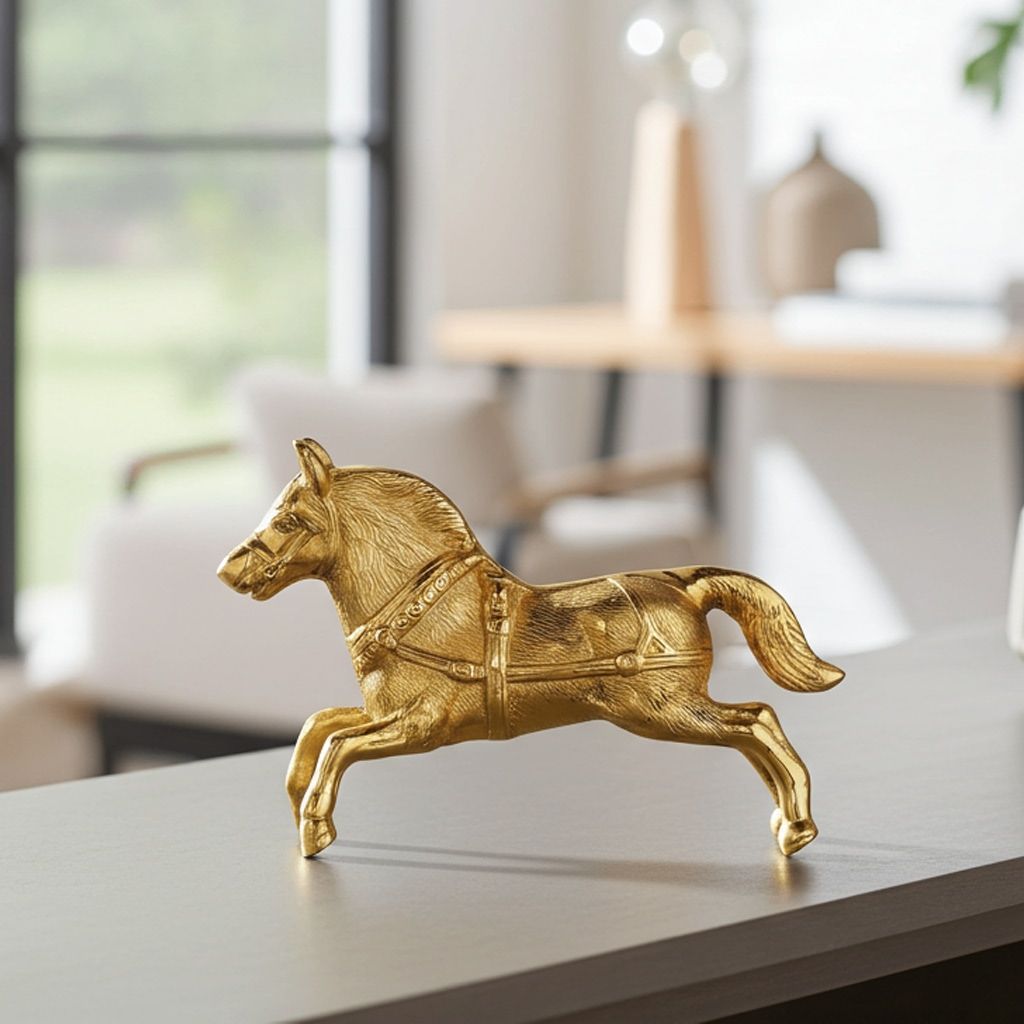 Stylish Aluminium Horse Decorative Statue For Table & Shelf, Height : 6.5 Inch (ASMAS222 G)