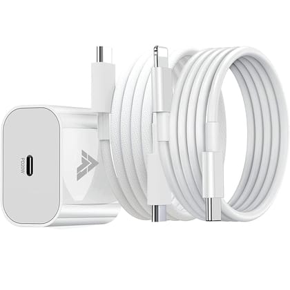 Dr Vaku 20W Fast Charger Adapter for iPhone 17, 16, 15, 14, 13, 12, 11 Series, with 1M Type-C to Lightning Data Cable + 1M Nylon-Braided Type-C to Type-C Data Cable (1 Adapter + 2 Cables)