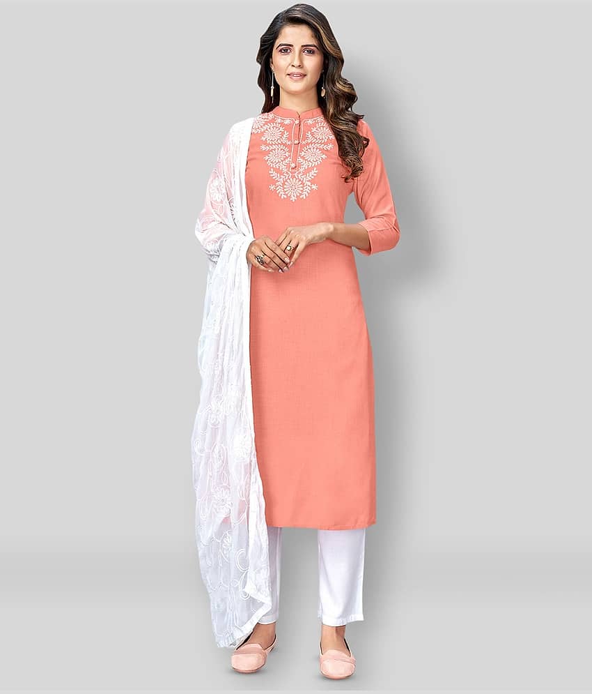 Vbuyz - Orange Straight Rayon Women's Stitched Salwar Suit ( Pack of 1 )