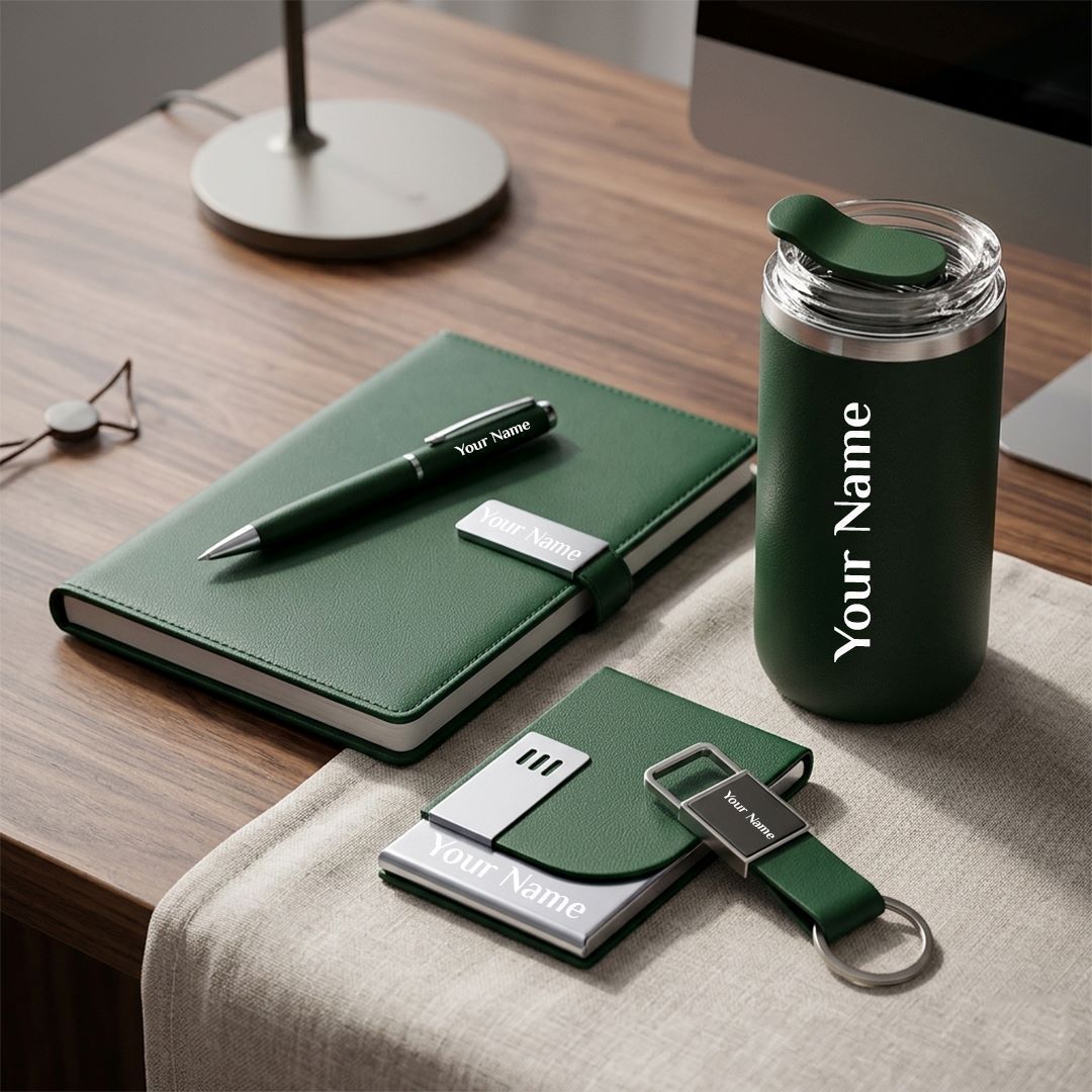 Personalised 5-in-1 Gifts with Diary, Silicon Tumbler & Card Holder