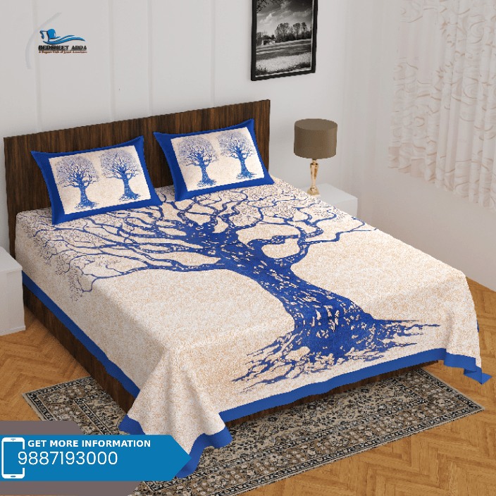 3001-Hometrade India-Standard King Size (90*108 Inches) Double Bedsheet With 2 Pillow Cover-RJ-14-Jaipur lining-3888