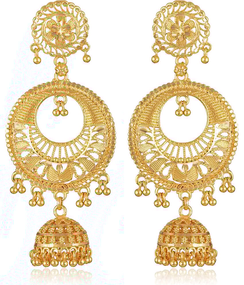 VIVASTRI Golden Jhumki Earrings ( Pack of 1 )