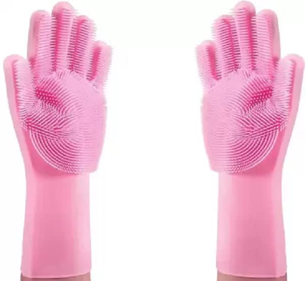 Elecsera Magic Silicone Scrub Cleaning Hand Gloves for Dish Washing, Car Washing, Bathroom and Pet Grooming, Latex Free (Multicolour - Pack 1 Pair)