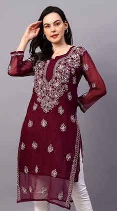 MRS RIGHT CHIKANKARI MAROON GEORGETTE KURTI MRS RIGHT CHIKANKARI MAROON GEORGETTE KURTI