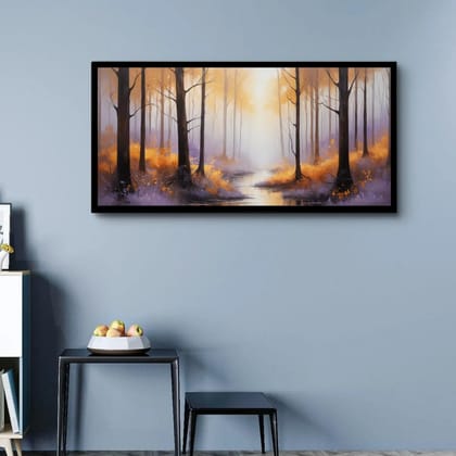 Luminary Forest Path of Serenity – Peaceful Nature Canvas Wall Art Canvas Painting | Frame Size (127 X 69 Cm) | Frame Type (Black) | 5-Year Warranty