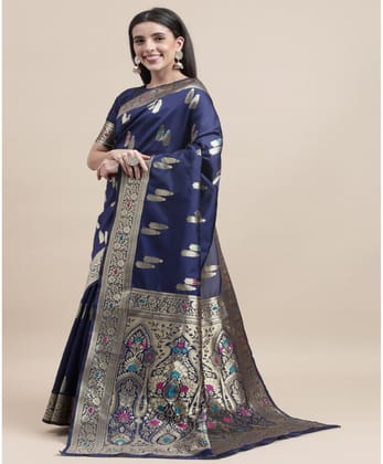 Women's Kanjivaram Silk Designer Weaving Saree with Unstitched Blouse (Blue, 5.50 Mtrs)