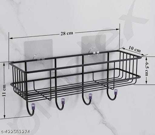 Bathroom Rack Self Adhesive Shelf and Shampoo Holder with 4 Hook